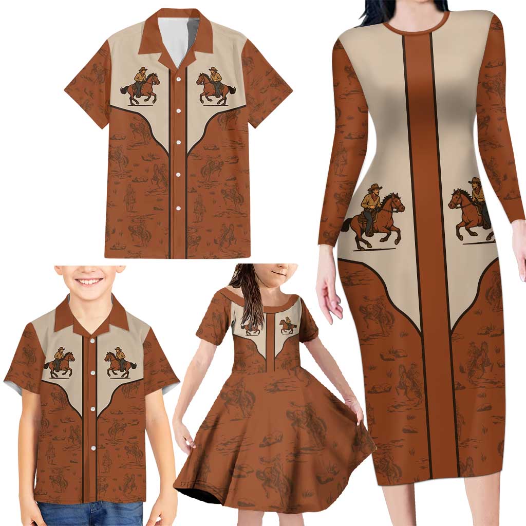 Cowboy Family Matching Long Sleeve Bodycon Dress and Hawaiian Shirt Horse Riding Retro Western Yoke