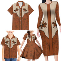 Cowboy Family Matching Long Sleeve Bodycon Dress and Hawaiian Shirt Horse Riding Retro Western Yoke