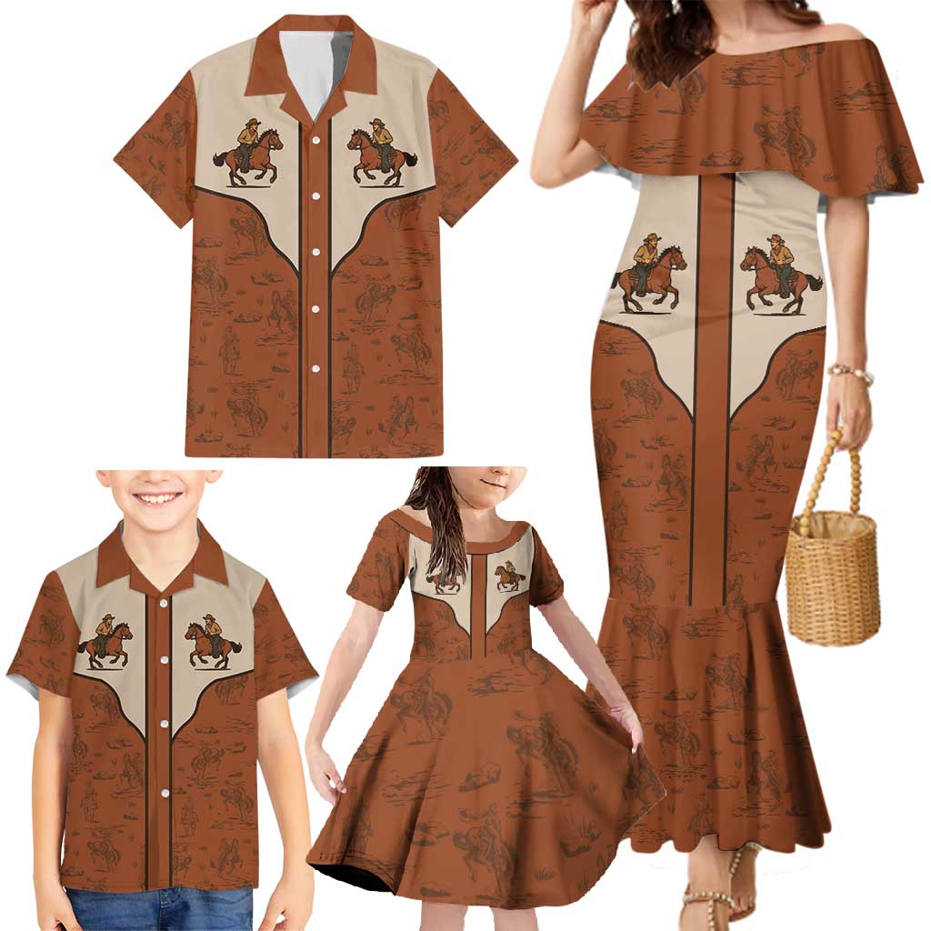 Cowboy Family Matching Mermaid Dress and Hawaiian Shirt Horse Riding Retro Western Yoke