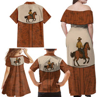 Cowboy Family Matching Off Shoulder Maxi Dress and Hawaiian Shirt Horse Riding Retro Western Yoke