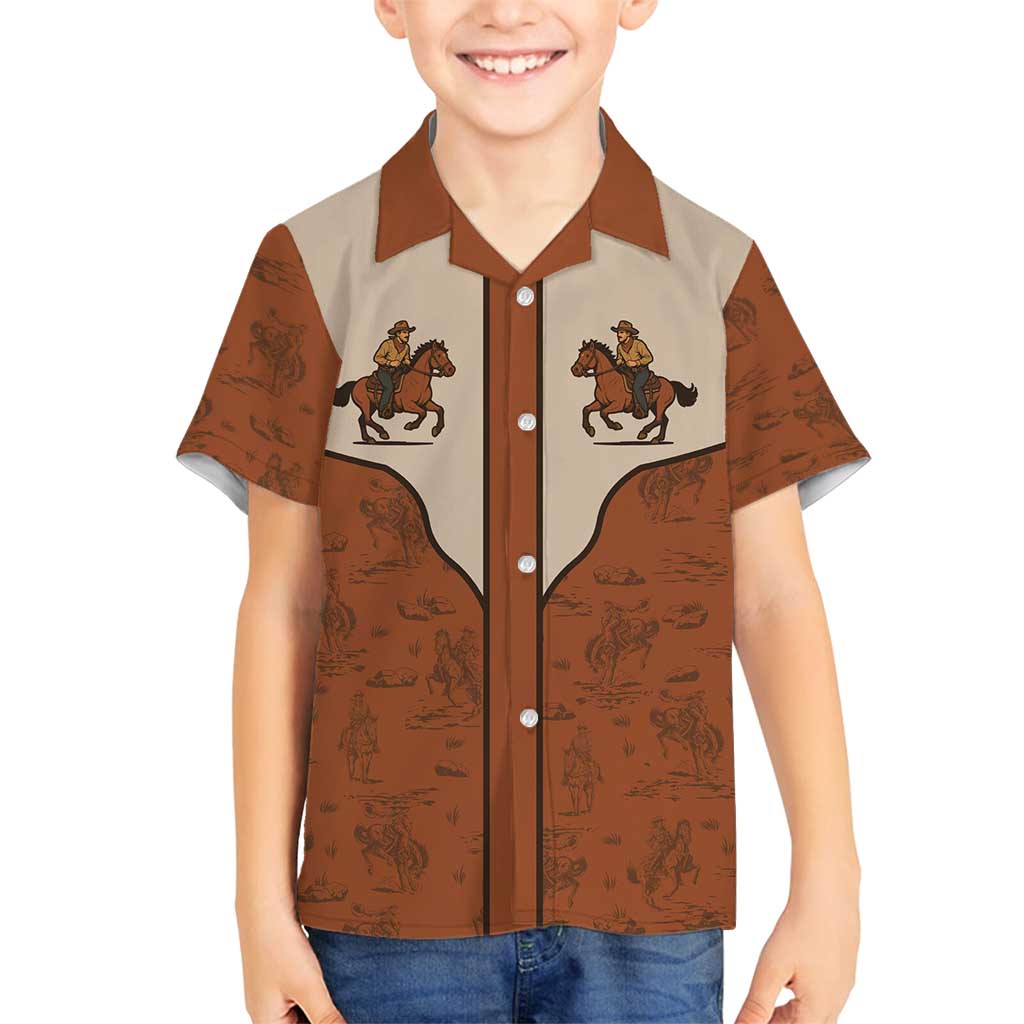 Cowboy Family Matching Off Shoulder Maxi Dress and Hawaiian Shirt Horse Riding Retro Western Yoke
