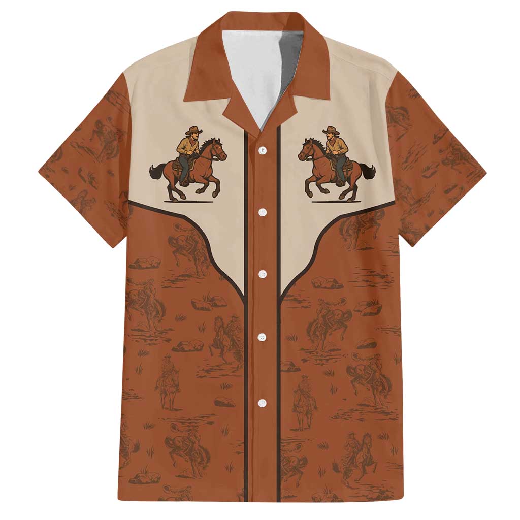 Cowboy Family Matching Off Shoulder Short Dress and Hawaiian Shirt Horse Riding Retro Western Yoke