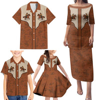Cowboy Family Matching Puletasi and Hawaiian Shirt Horse Riding Retro Western Yoke