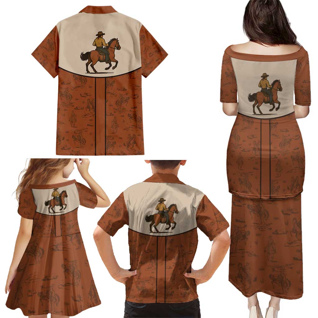 Cowboy Family Matching Puletasi and Hawaiian Shirt Horse Riding Retro Western Yoke