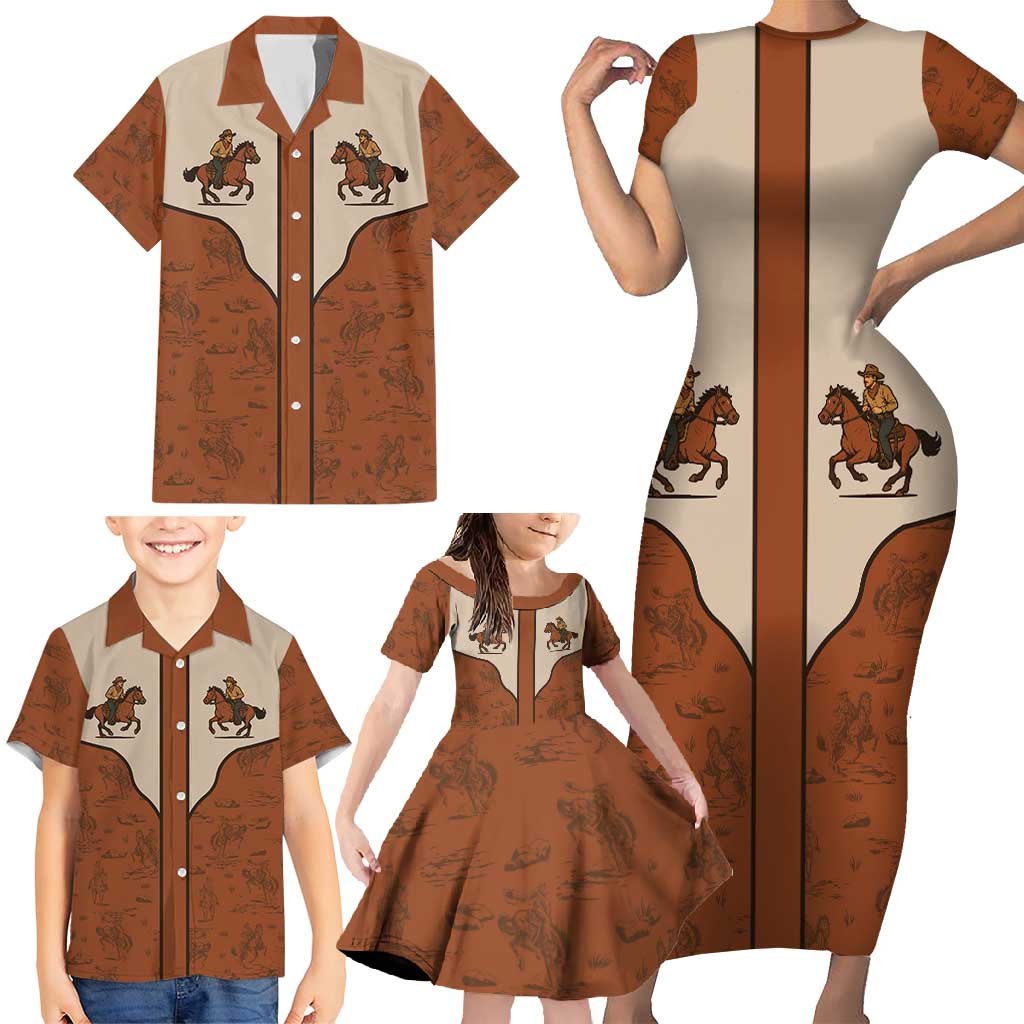Cowboy Family Matching Short Sleeve Bodycon Dress and Hawaiian Shirt Horse Riding Retro Western Yoke