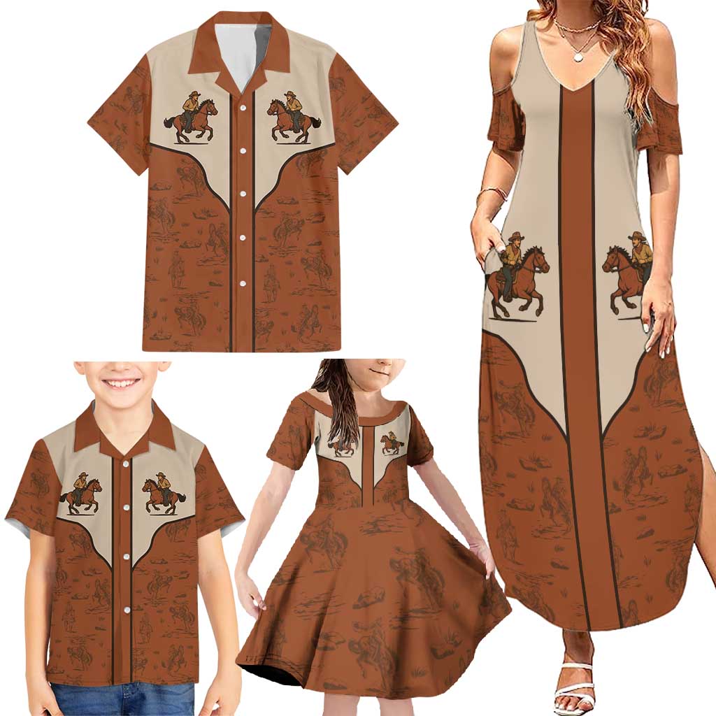 Cowboy Family Matching Summer Maxi Dress and Hawaiian Shirt Horse Riding Retro Western Yoke
