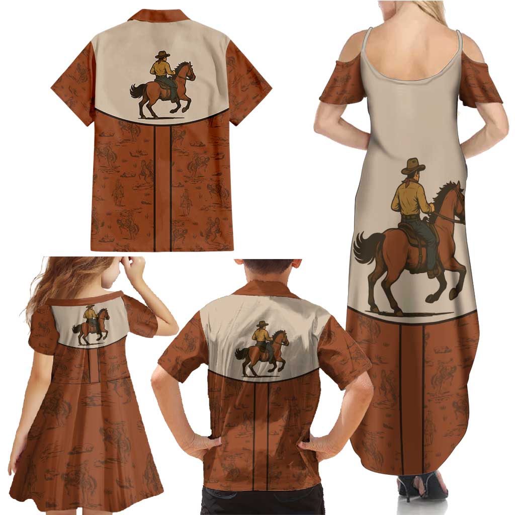 Cowboy Family Matching Summer Maxi Dress and Hawaiian Shirt Horse Riding Retro Western Yoke