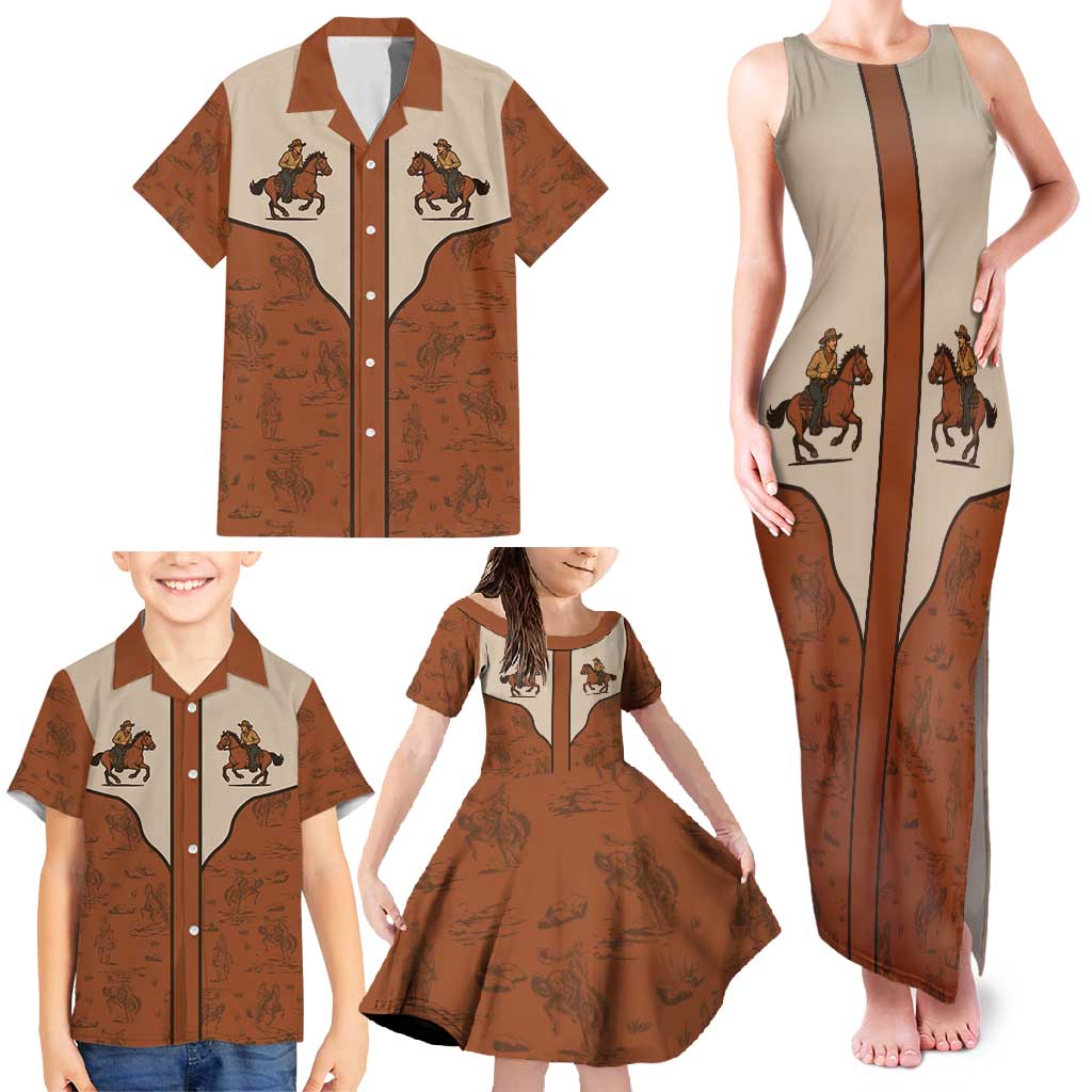 Cowboy Family Matching Tank Maxi Dress and Hawaiian Shirt Horse Riding Retro Western Yoke
