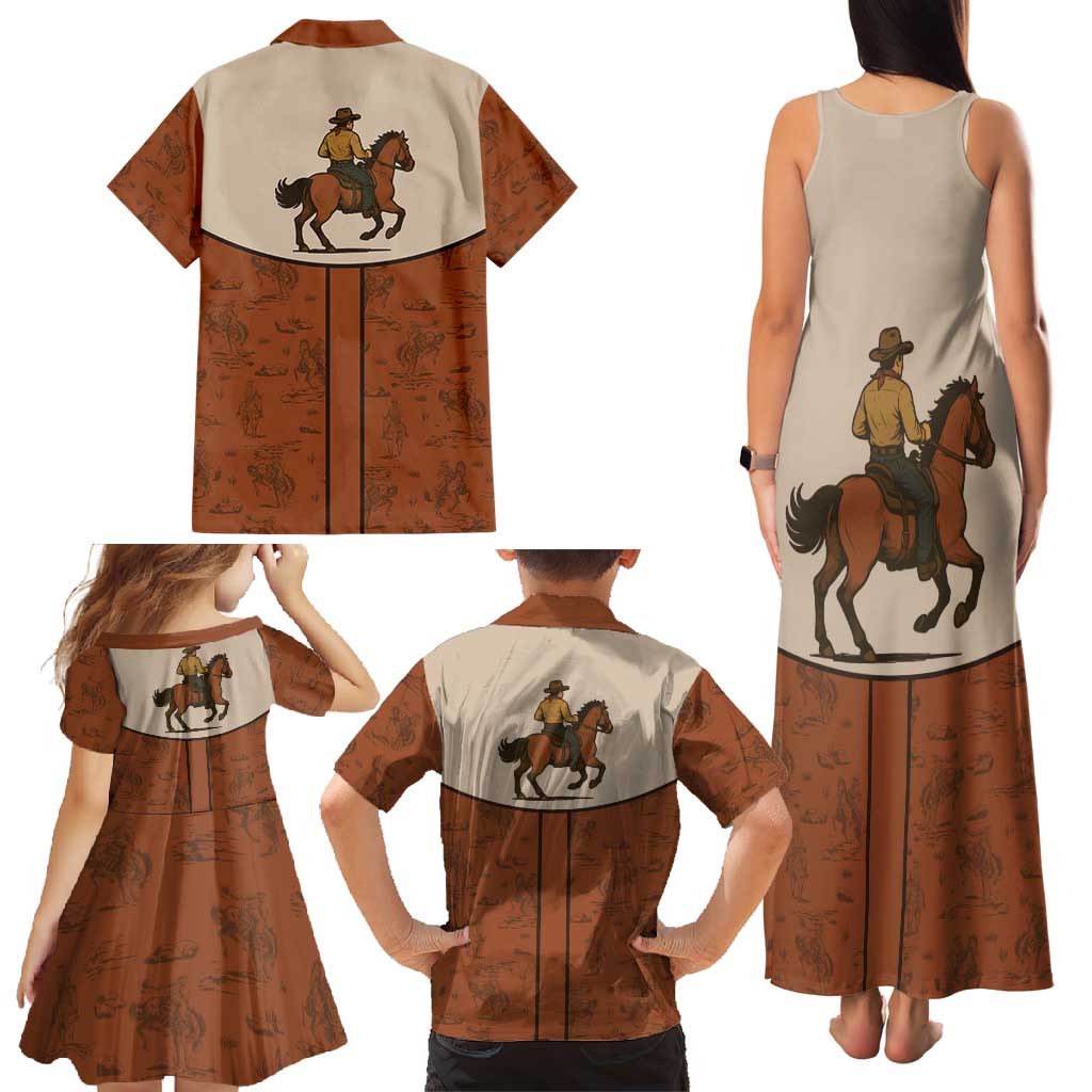 Cowboy Family Matching Tank Maxi Dress and Hawaiian Shirt Horse Riding Retro Western Yoke
