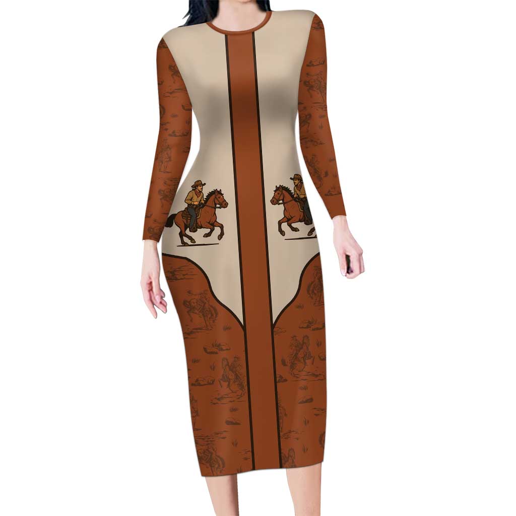 Cowboy Long Sleeve Bodycon Dress Horse Riding Retro Western Yoke