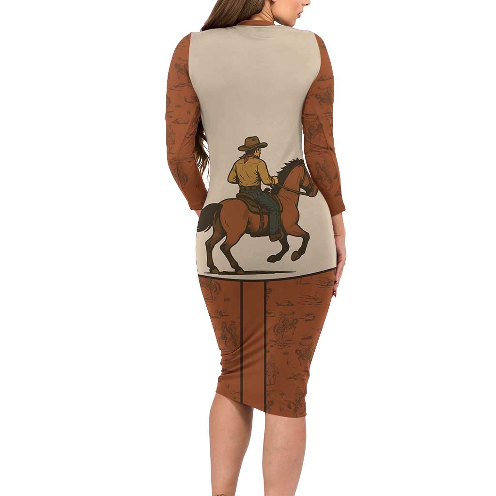 Cowboy Long Sleeve Bodycon Dress Horse Riding Retro Western Yoke