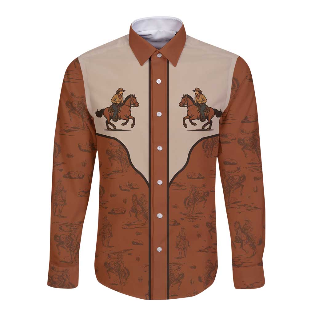 Cowboy Long Sleeve Button Shirt Horse Riding Retro Western Yoke