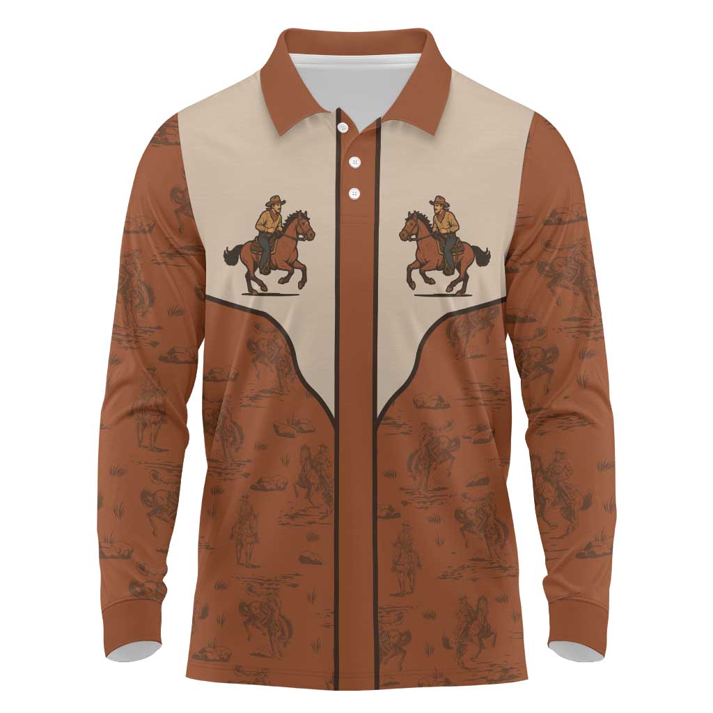 Cowboy Long Sleeve Polo Shirt Horse Riding Retro Western Yoke