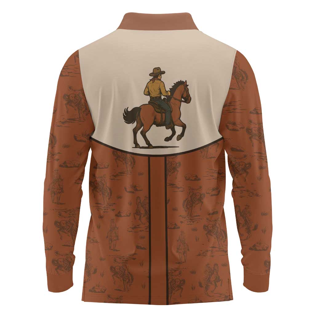 Cowboy Long Sleeve Polo Shirt Horse Riding Retro Western Yoke