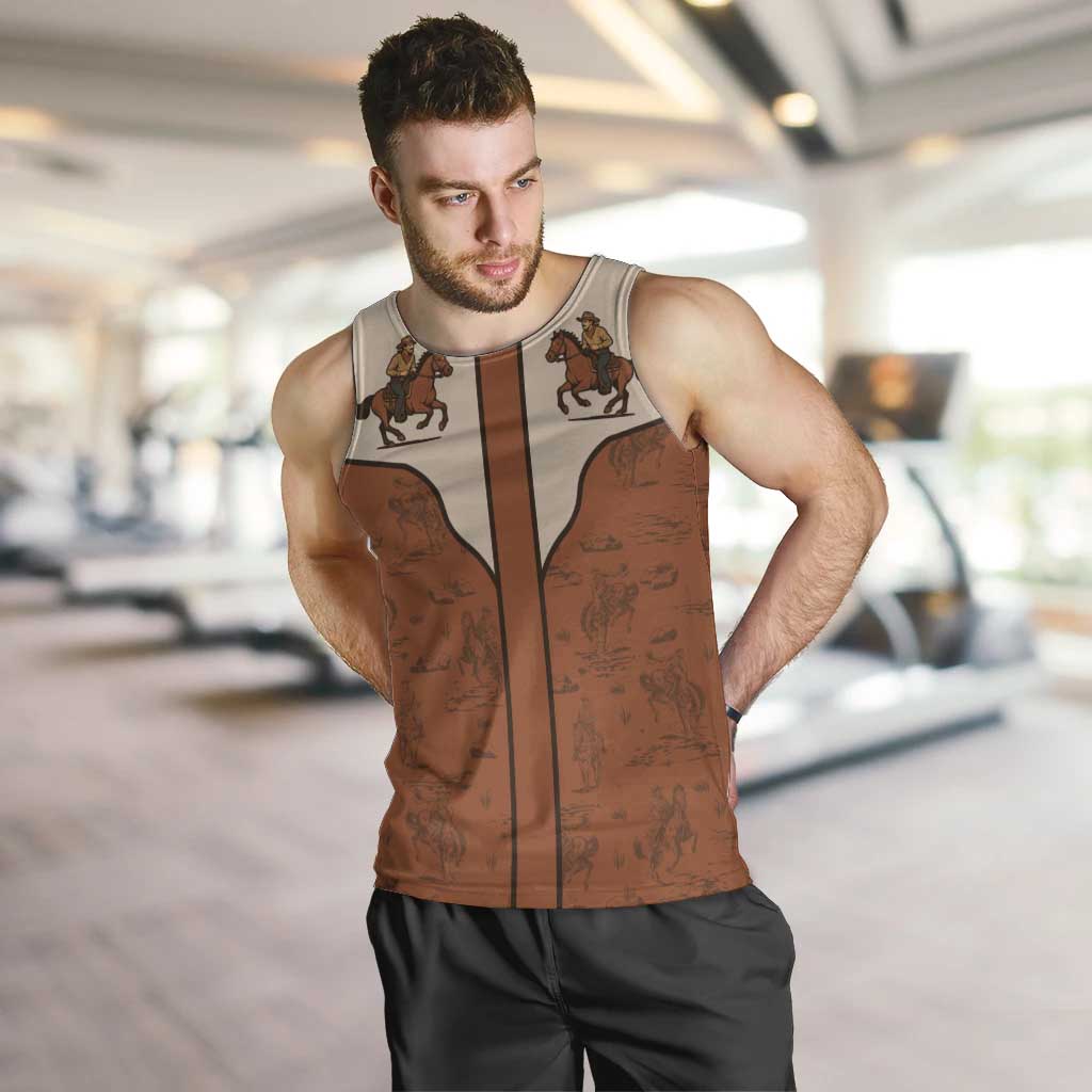 Cowboy Men Tank Top Horse Riding Retro Western Yoke