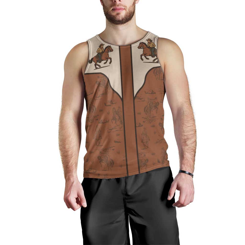 Cowboy Men Tank Top Horse Riding Retro Western Yoke