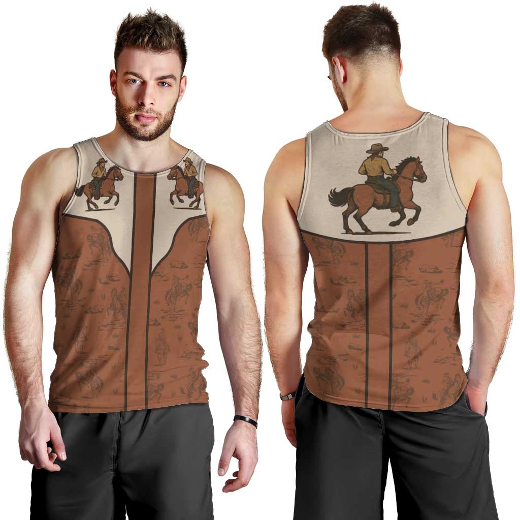 Cowboy Men Tank Top Horse Riding Retro Western Yoke