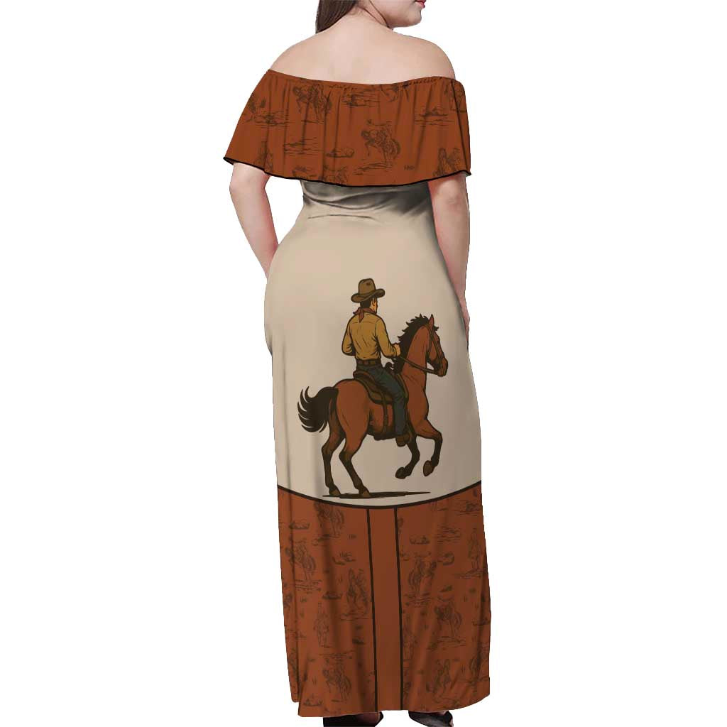 Cowboy Off Shoulder Maxi Dress Horse Riding Retro Western Yoke