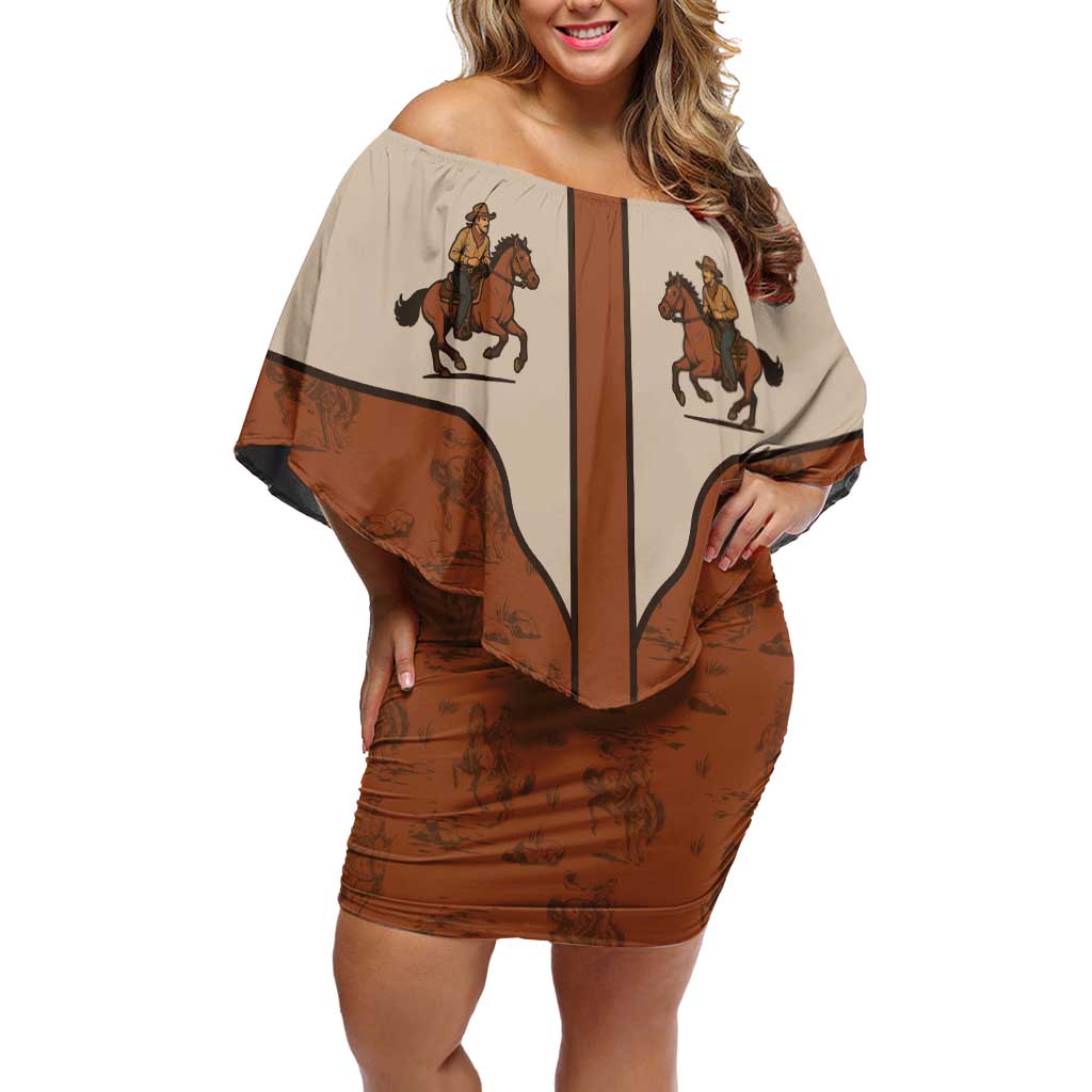 Cowboy Off Shoulder Short Dress Horse Riding Retro Western Yoke