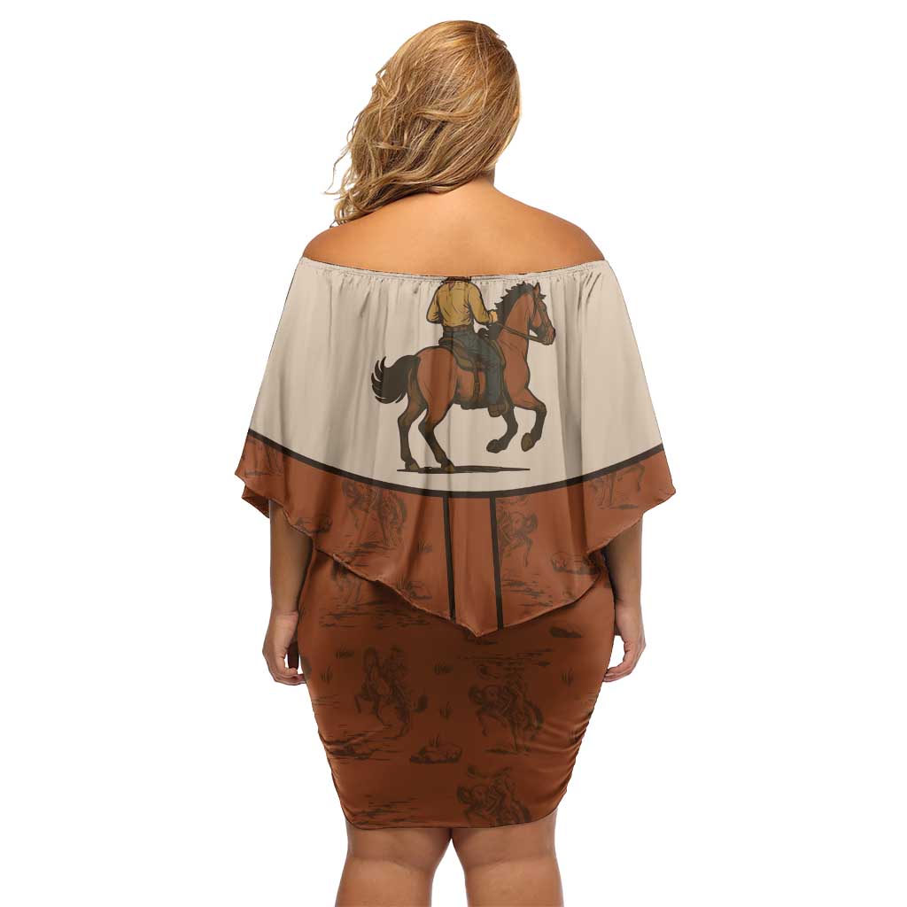 Cowboy Off Shoulder Short Dress Horse Riding Retro Western Yoke