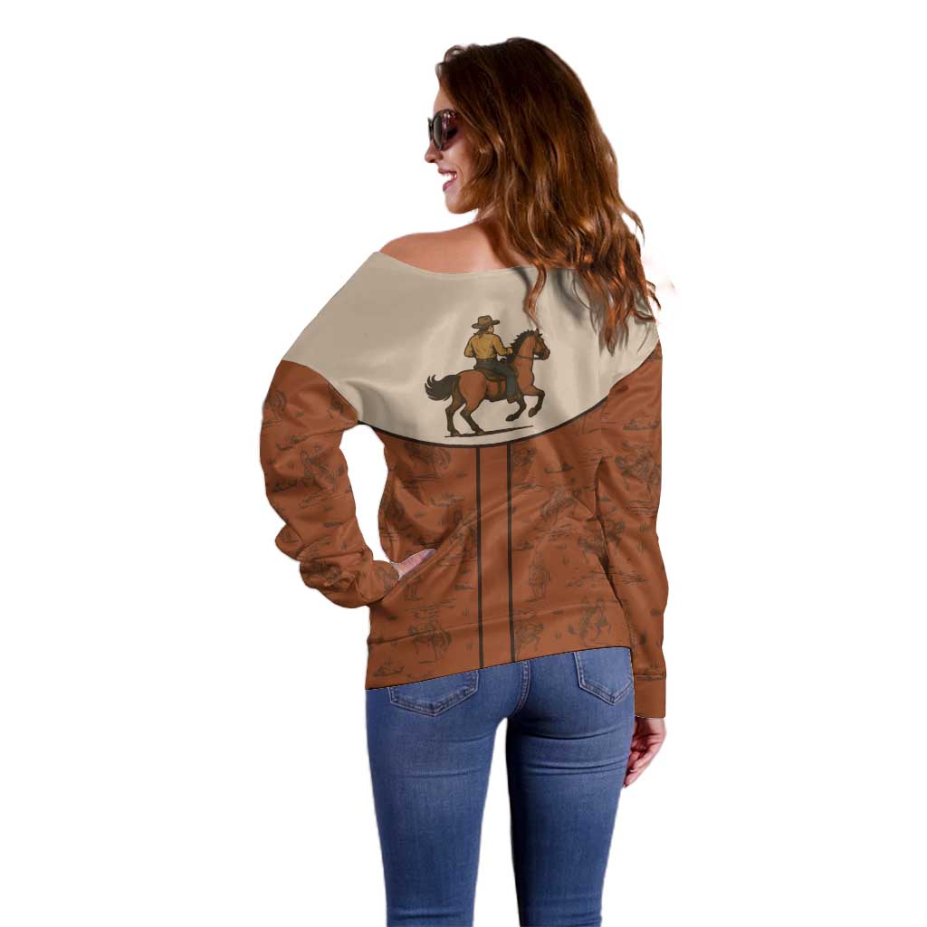 Cowboy Off Shoulder Sweater Horse Riding Retro Western Yoke