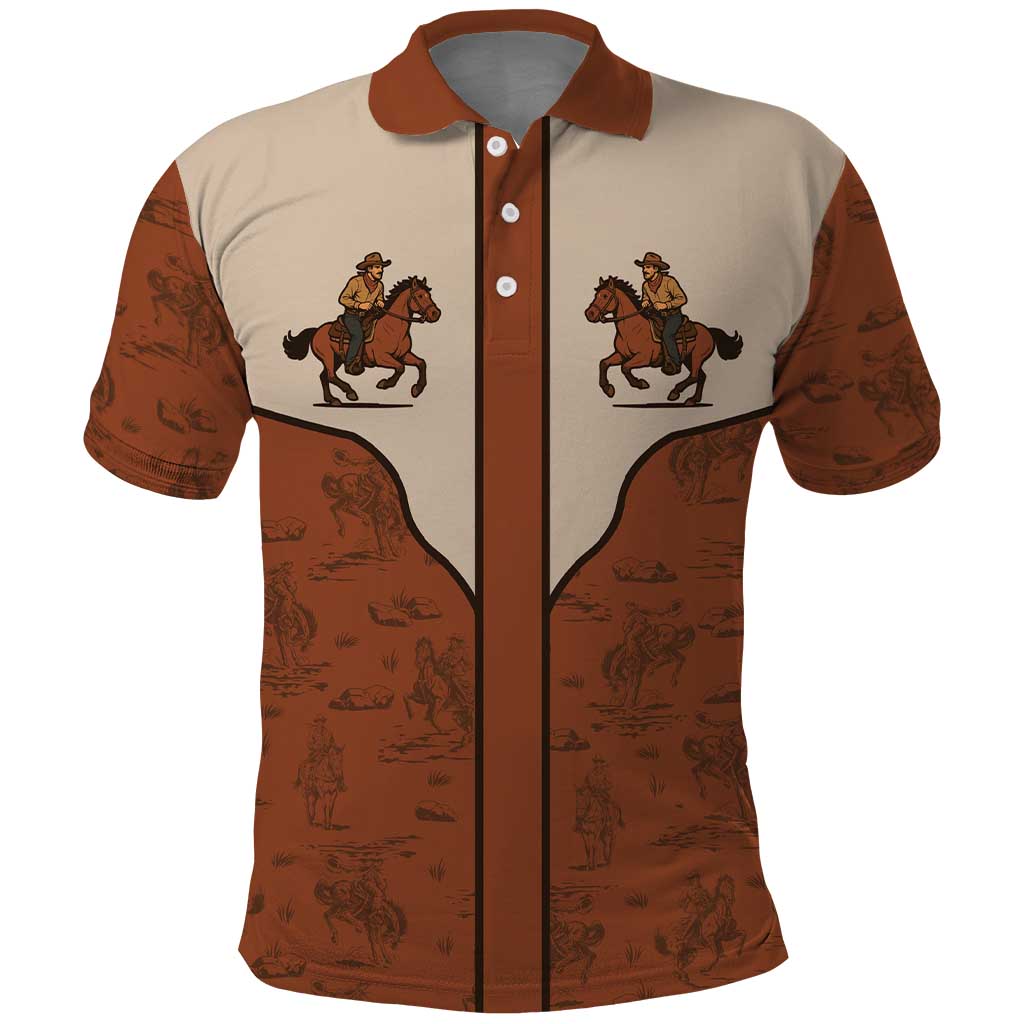 Cowboy Polo Shirt Horse Riding Retro Western Yoke
