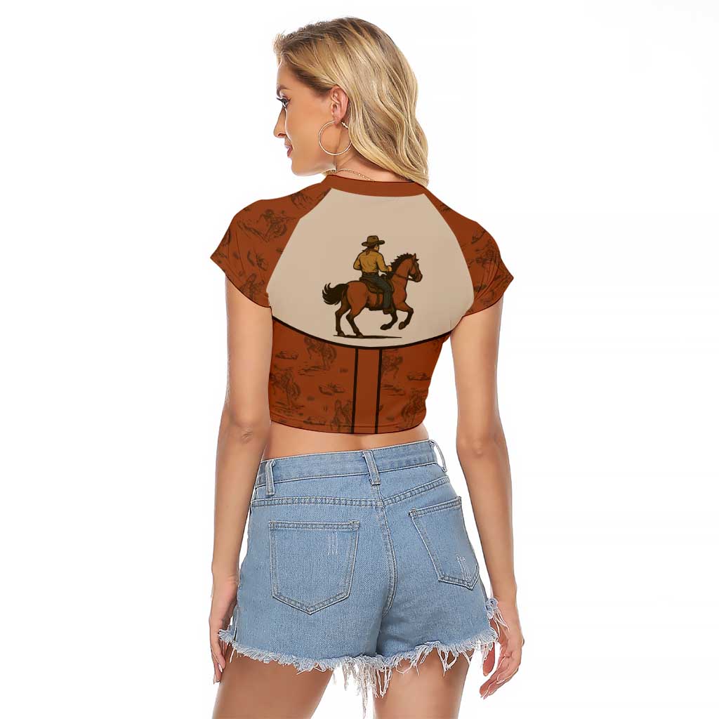 Cowboy Raglan Cropped T Shirt Horse Riding Retro Western Yoke