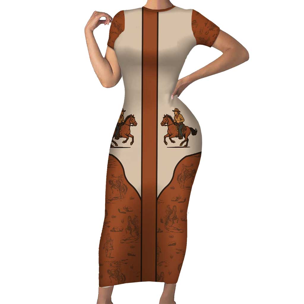 Cowboy Short Sleeve Bodycon Dress Horse Riding Retro Western Yoke