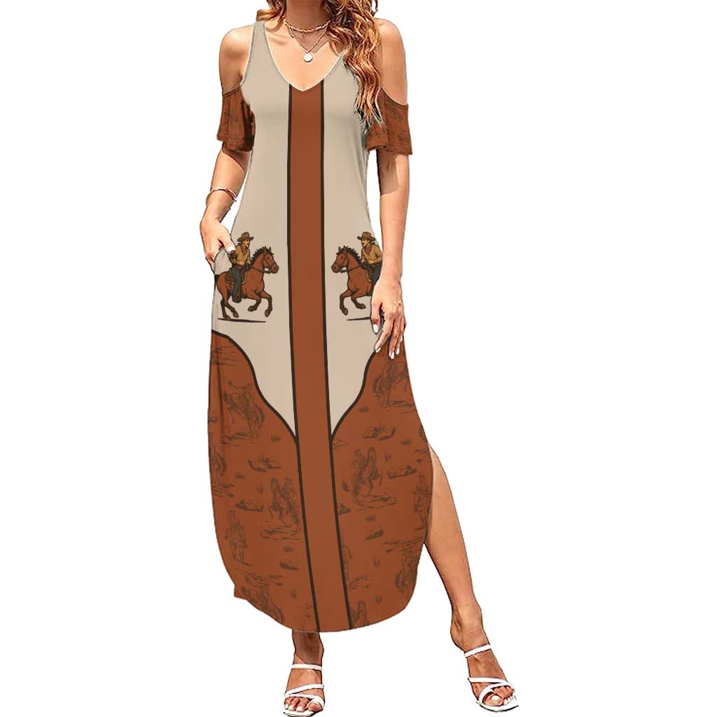 Cowboy Summer Maxi Dress Horse Riding Retro Western Yoke