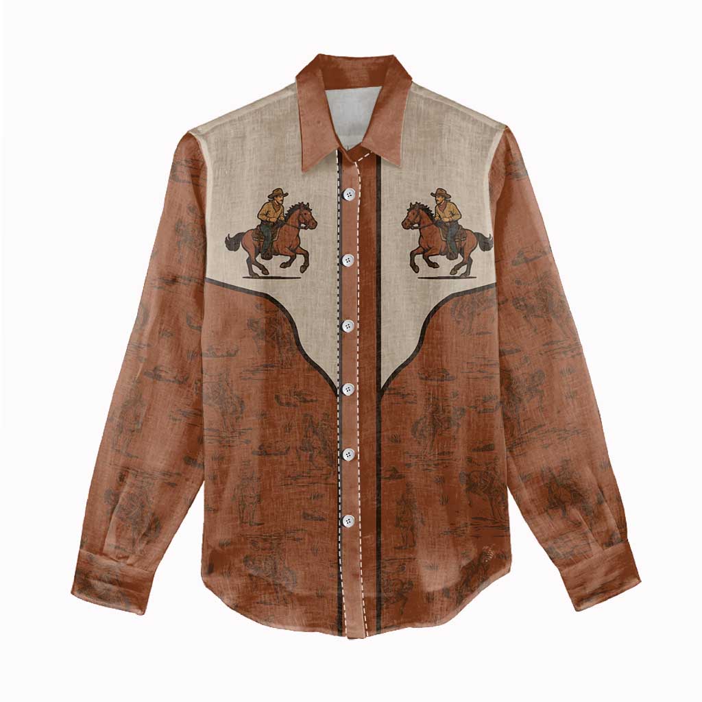 Cowboy Women Casual Shirt Horse Riding Retro Western Yoke