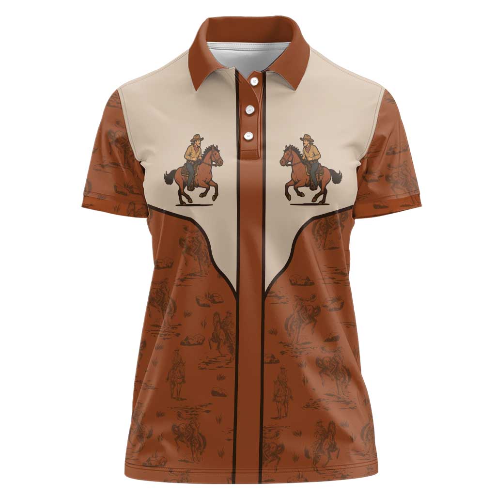 Cowboy Women Polo Shirt Horse Riding Retro Western Yoke