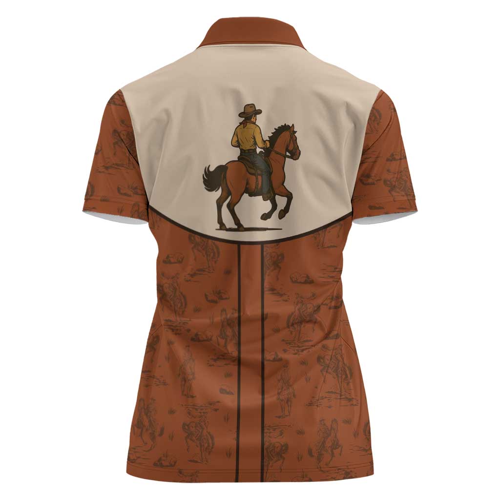 Cowboy Women Polo Shirt Horse Riding Retro Western Yoke