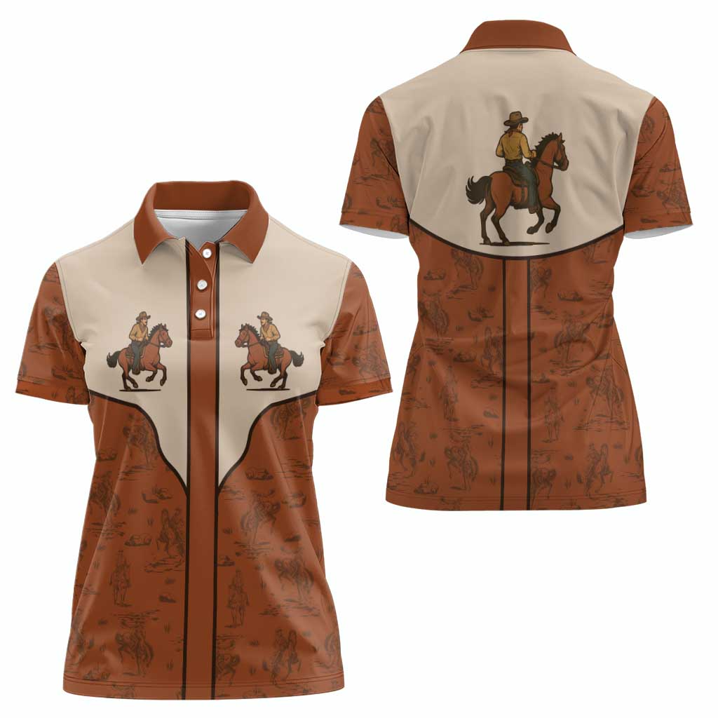 Cowboy Women Polo Shirt Horse Riding Retro Western Yoke