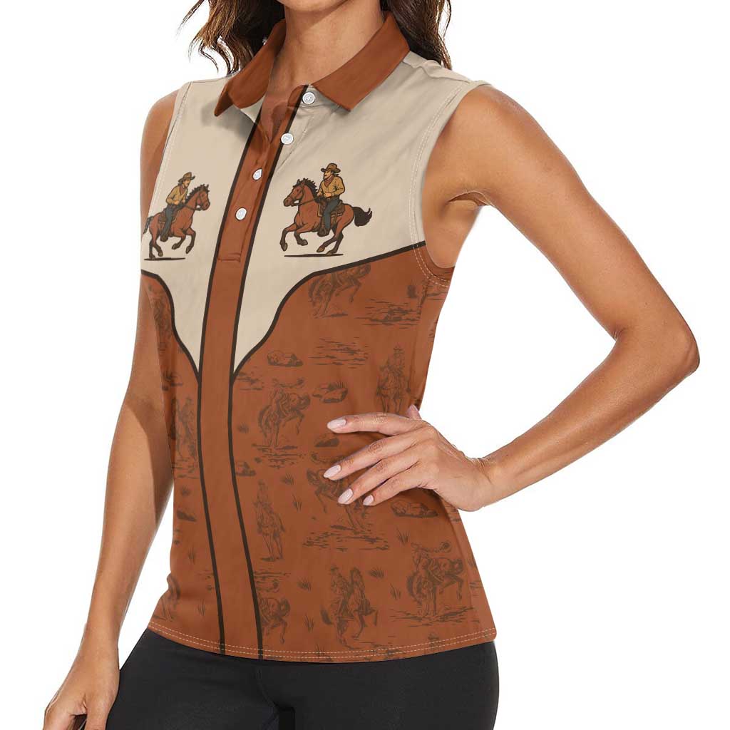 Cowboy Women Sleeveless Polo Shirt Horse Riding Retro Western Yoke