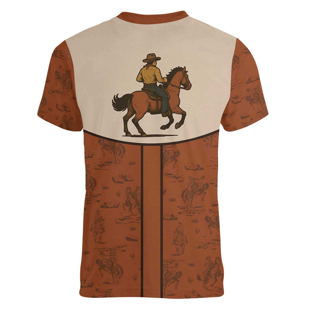 Cowboy Women V-Neck T-Shirt Horse Riding Retro Western Yoke