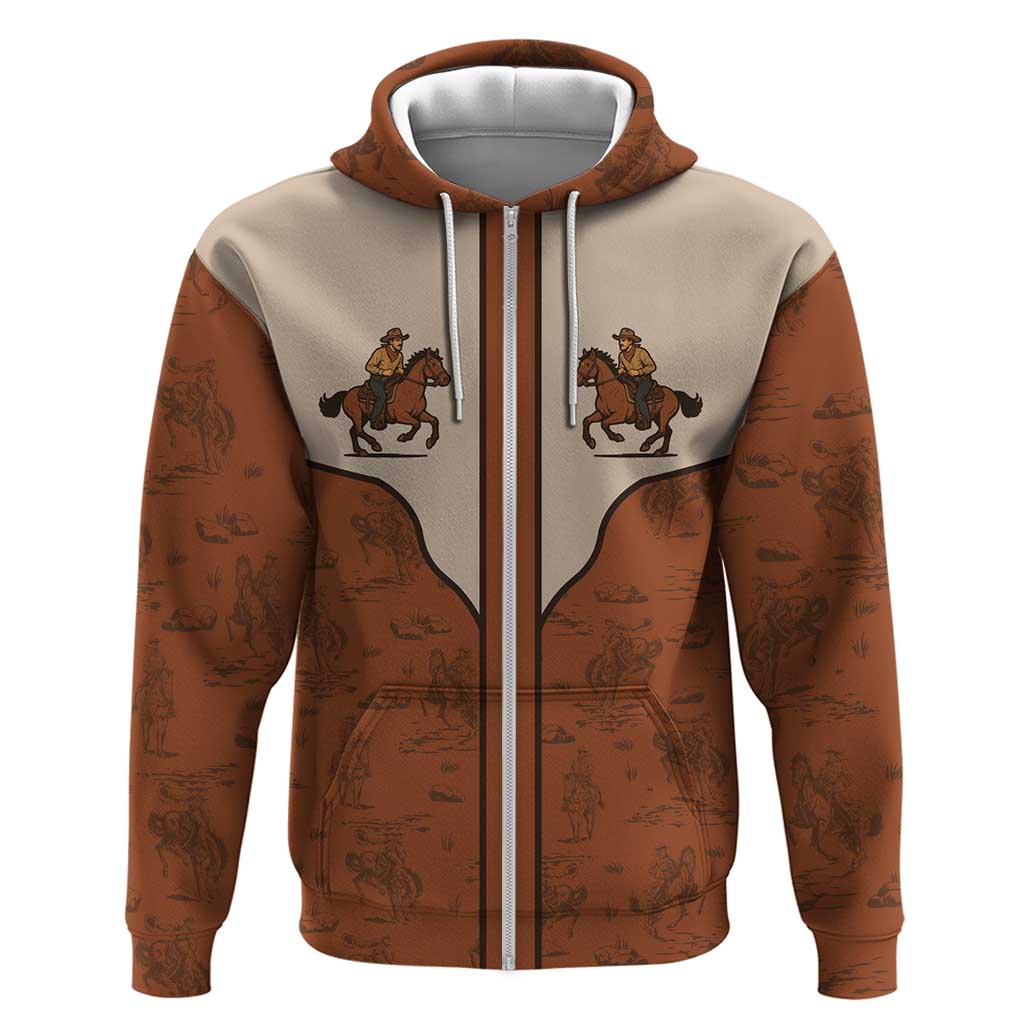 Cowboy Zip Hoodie Horse Riding Retro Western Yoke