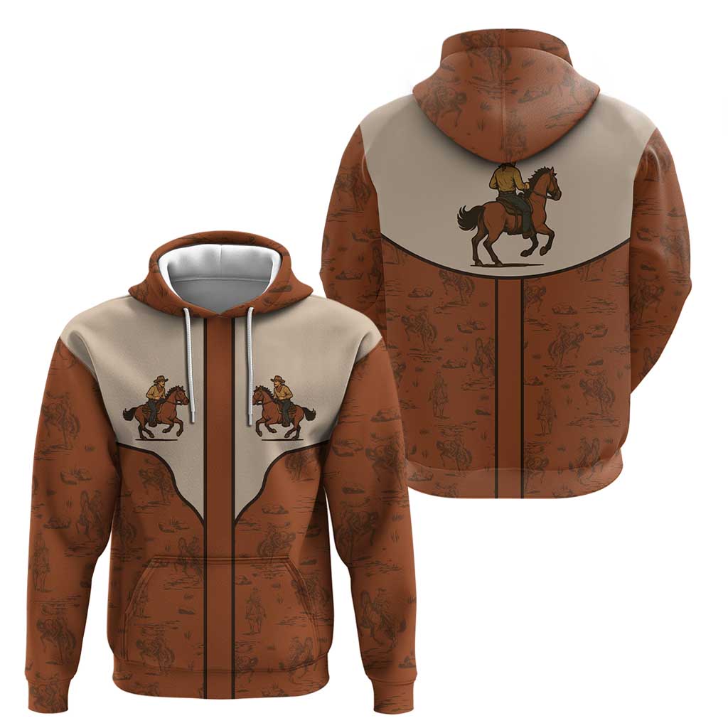 Cowboy Zip Hoodie Horse Riding Retro Western Yoke