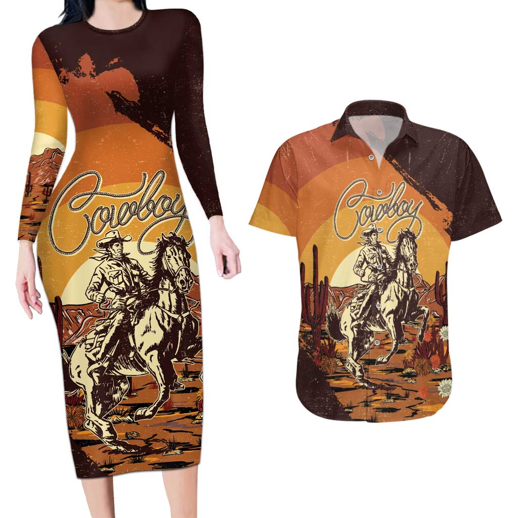 Cowboy Couples Matching Long Sleeve Bodycon Dress and Hawaiian Shirt Ride Em Cowboy