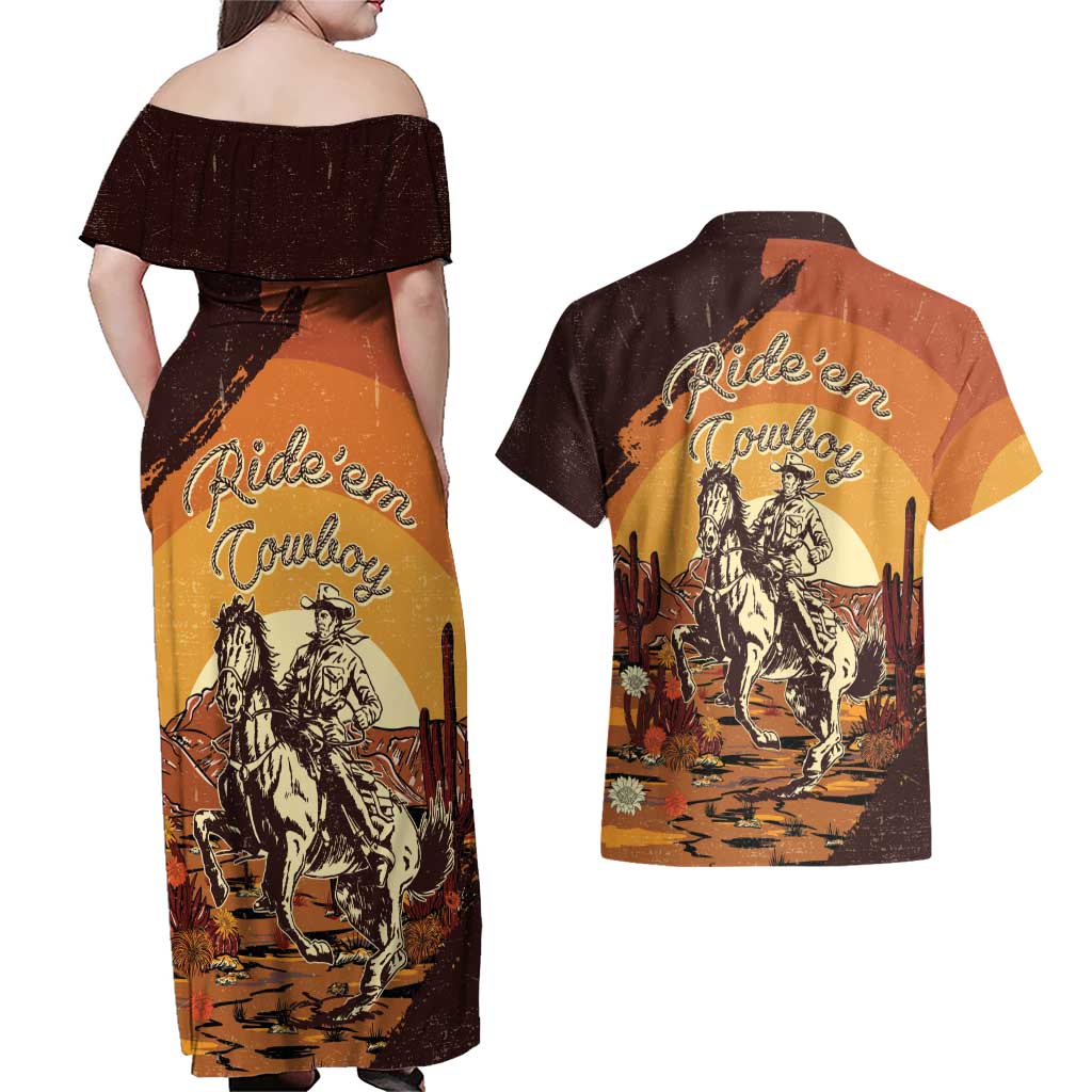 Cowboy Couples Matching Off Shoulder Maxi Dress and Hawaiian Shirt Ride Em Cowboy