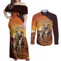 Cowboy Couples Matching Off Shoulder Maxi Dress and Long Sleeve Button Shirt Ride Em Cowboy