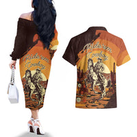 Cowboy Couples Matching Off The Shoulder Long Sleeve Dress and Hawaiian Shirt Ride Em Cowboy
