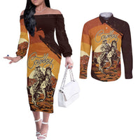 Cowboy Couples Matching Off The Shoulder Long Sleeve Dress and Long Sleeve Button Shirt Ride Em Cowboy