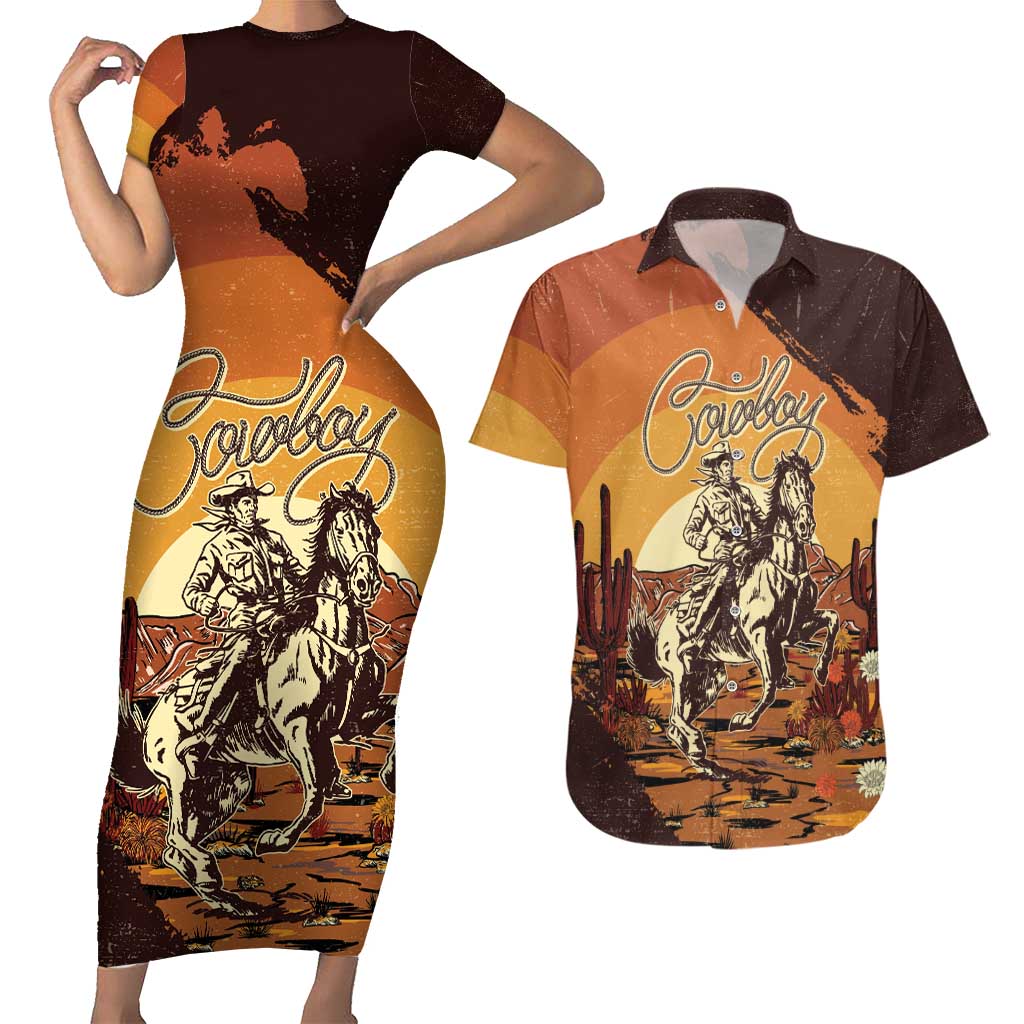 Cowboy Couples Matching Short Sleeve Bodycon Dress and Hawaiian Shirt Ride Em Cowboy