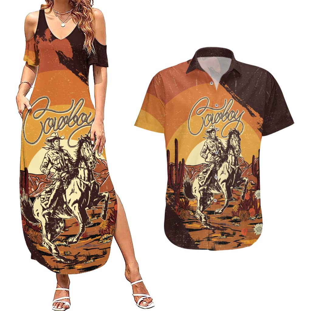 Cowboy Couples Matching Summer Maxi Dress and Hawaiian Shirt Ride Em Cowboy