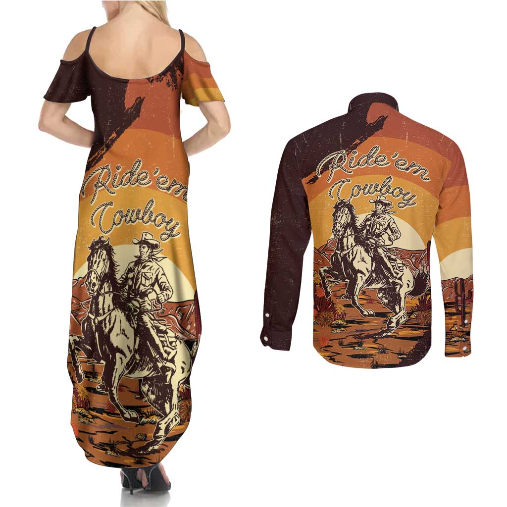Cowboy Couples Matching Summer Maxi Dress and Long Sleeve Button Shirt Ride Em Cowboy