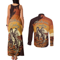 Cowboy Couples Matching Tank Maxi Dress and Long Sleeve Button Shirt Ride Em Cowboy
