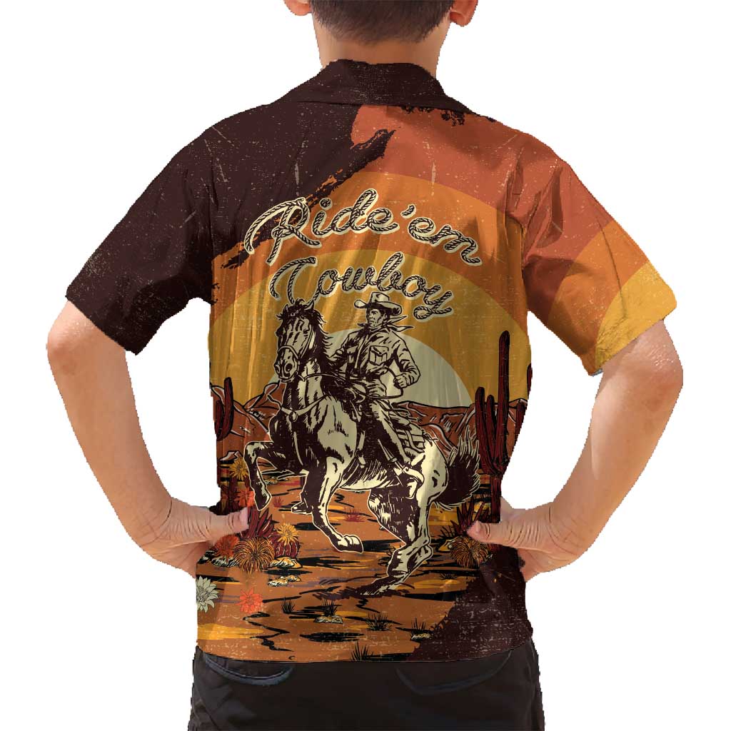 Cowboy Family Matching Long Sleeve Bodycon Dress and Hawaiian Shirt Ride Em Cowboy