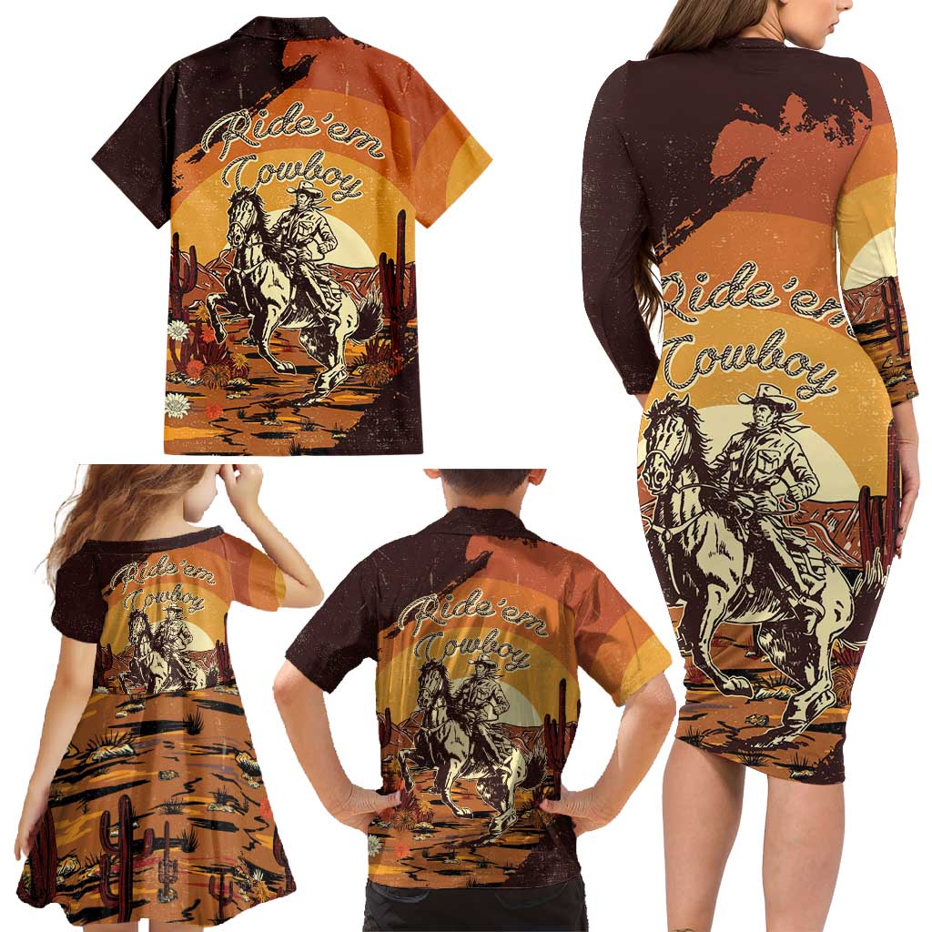 Cowboy Family Matching Long Sleeve Bodycon Dress and Hawaiian Shirt Ride Em Cowboy