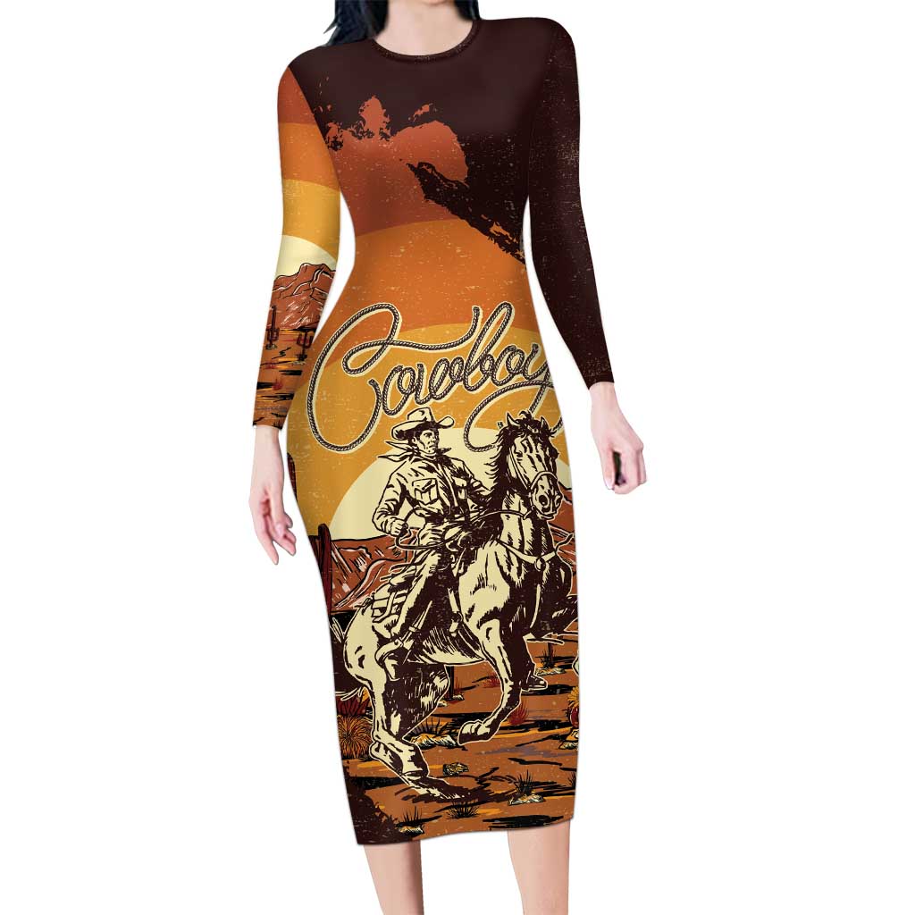 Cowboy Family Matching Long Sleeve Bodycon Dress and Hawaiian Shirt Ride Em Cowboy