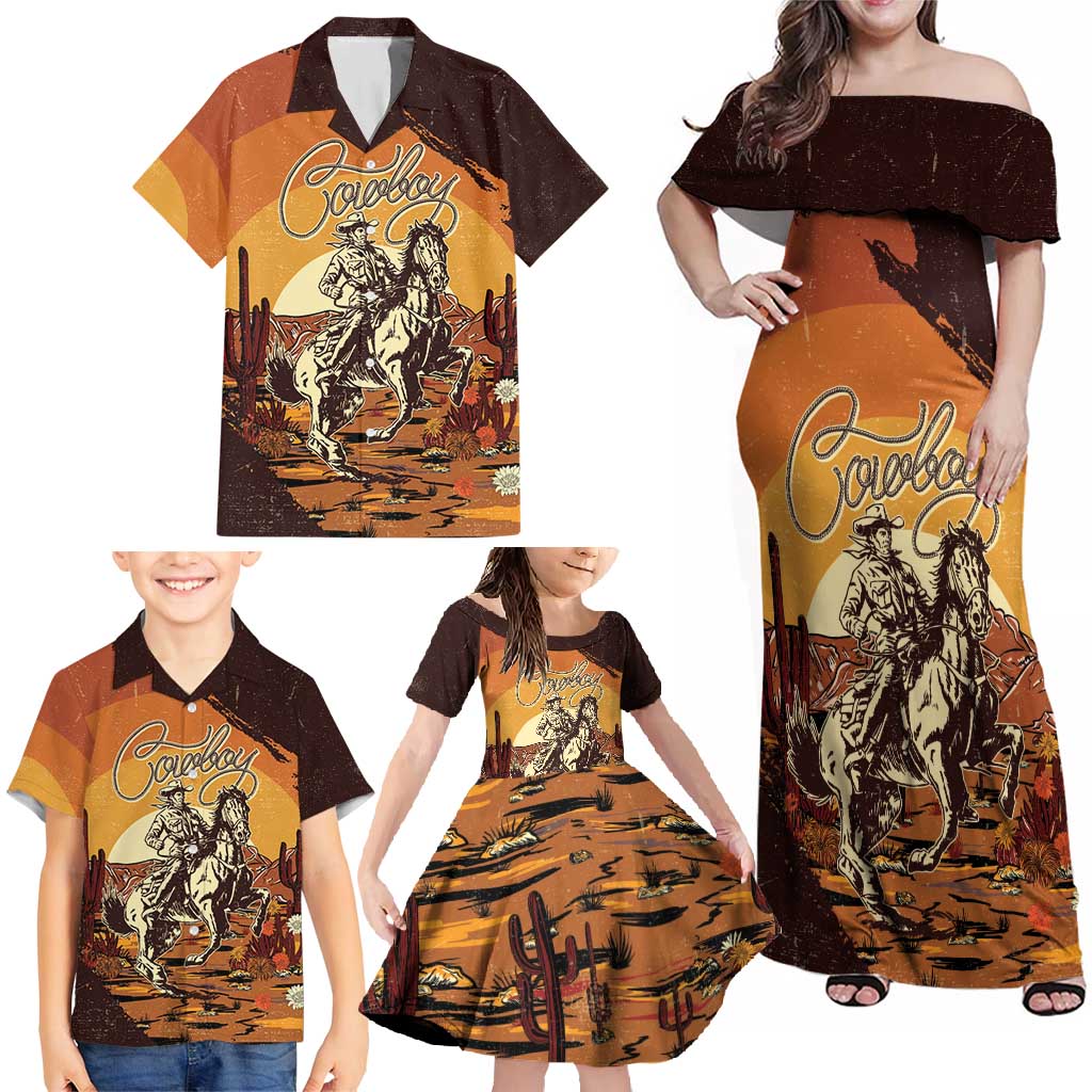 Cowboy Family Matching Off Shoulder Maxi Dress and Hawaiian Shirt Ride Em Cowboy
